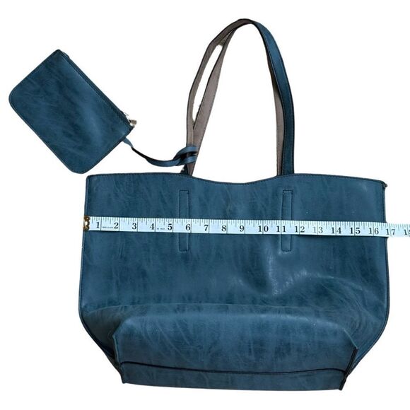 Faux Leather Unconstructed Large Open Top Tote/Top Handle Shoulder Bag for Women - Picture 8 of 8